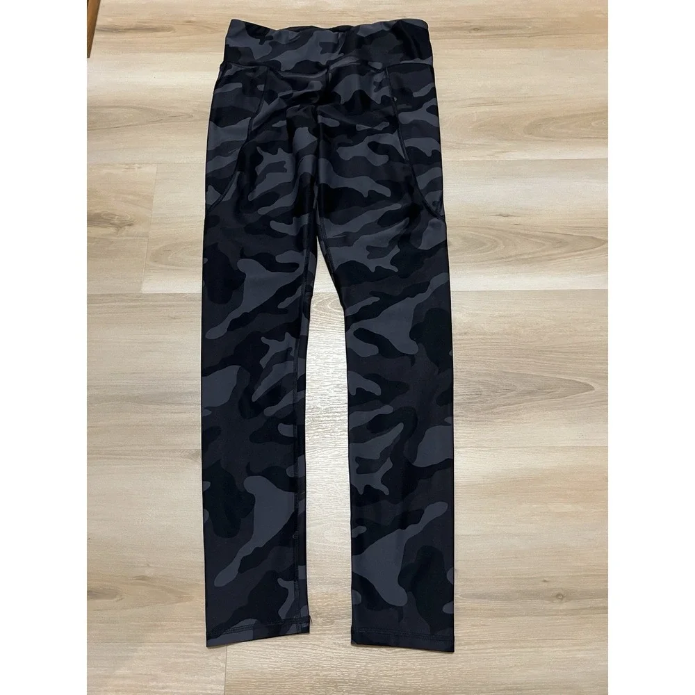 Old‎ Navy Active Go Dry Leggings Girls XXL (18) Black Gray Pull On Elastic Camo